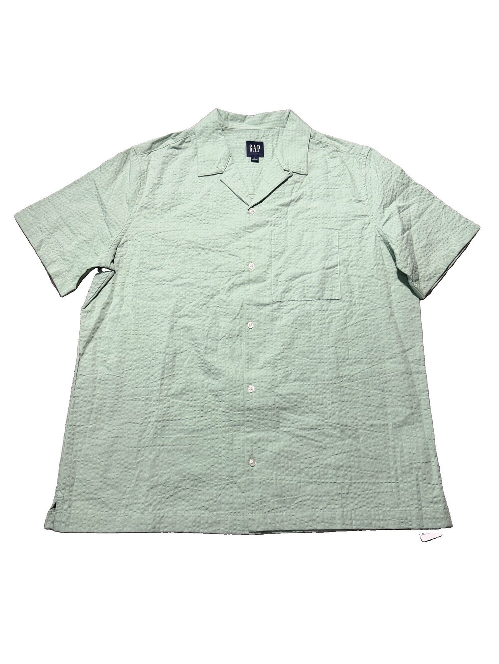 NWT Gap Mens Textured Button Down Shirt Light Green Boxy Fit Camp Summer Large